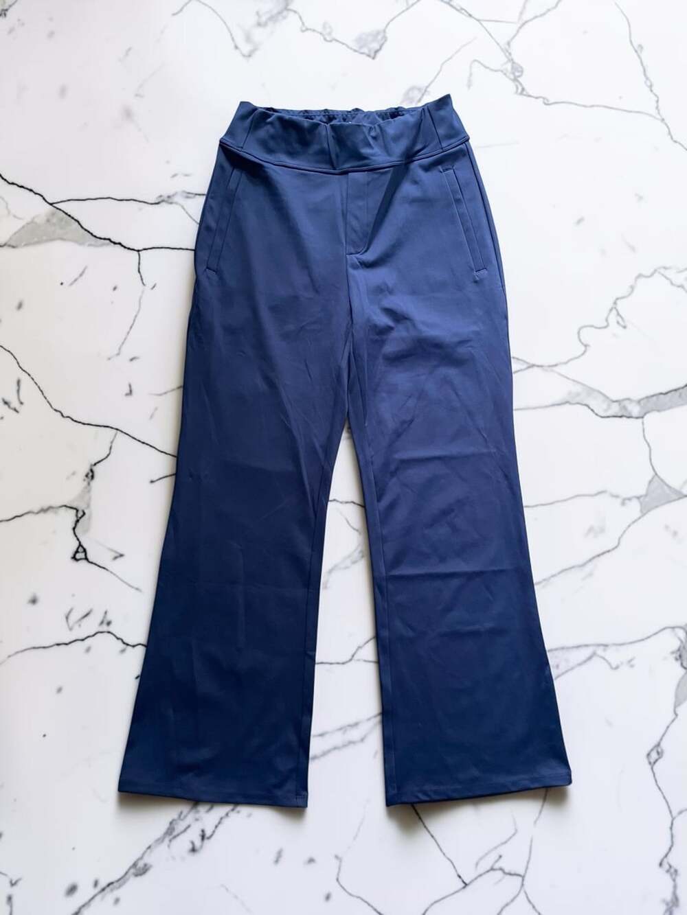 HalaraFlex DayStretch Mid Rise Side Zipper Pocket Work Flare Pants in Navy
